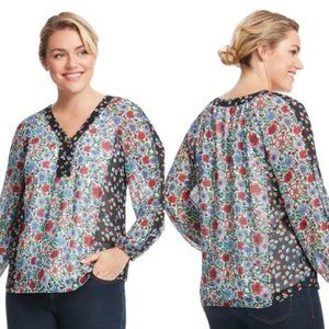 Nanette Lepore Shirt L Mixed Floral Print Peasant